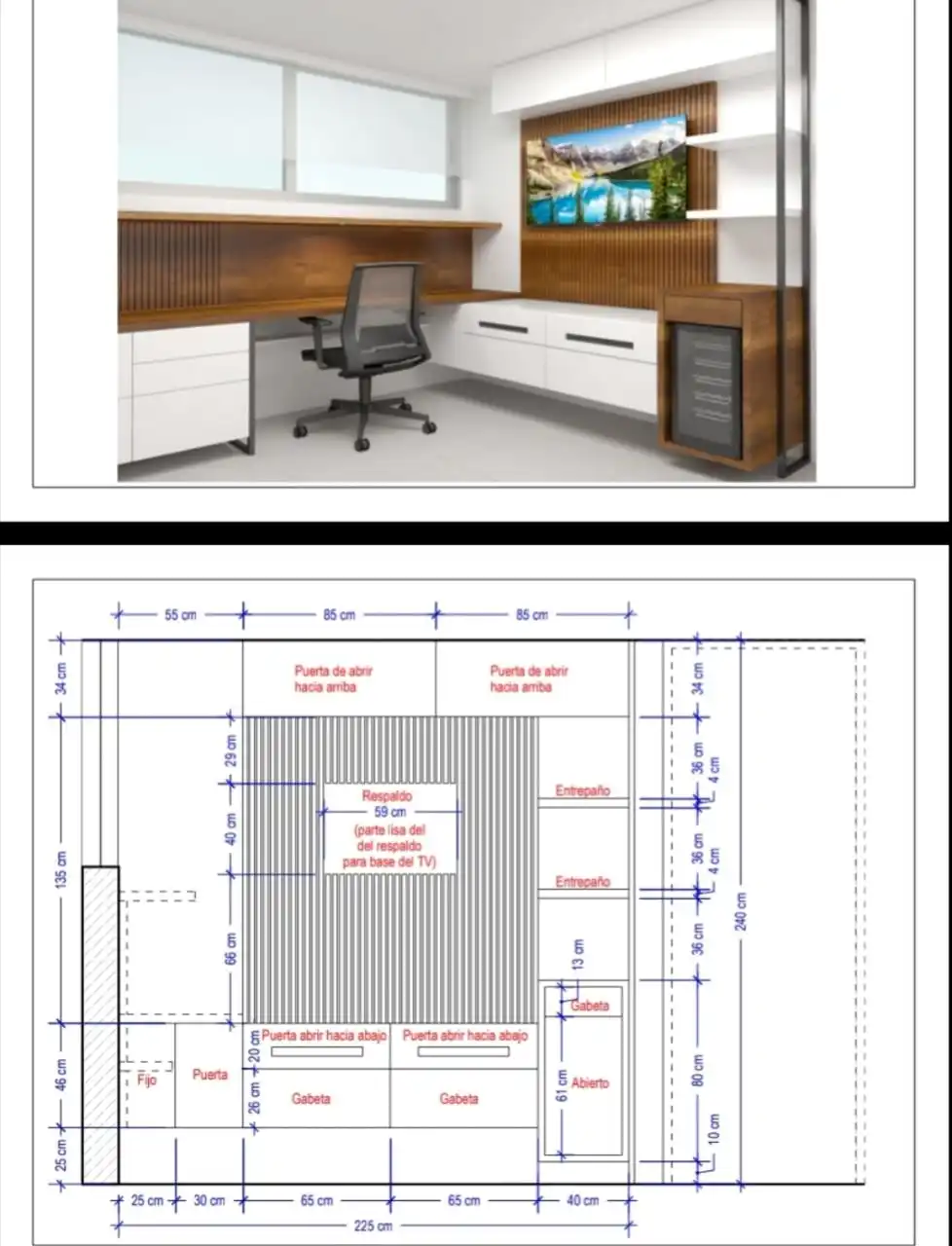 Foto de una silla y los planos de diseño
